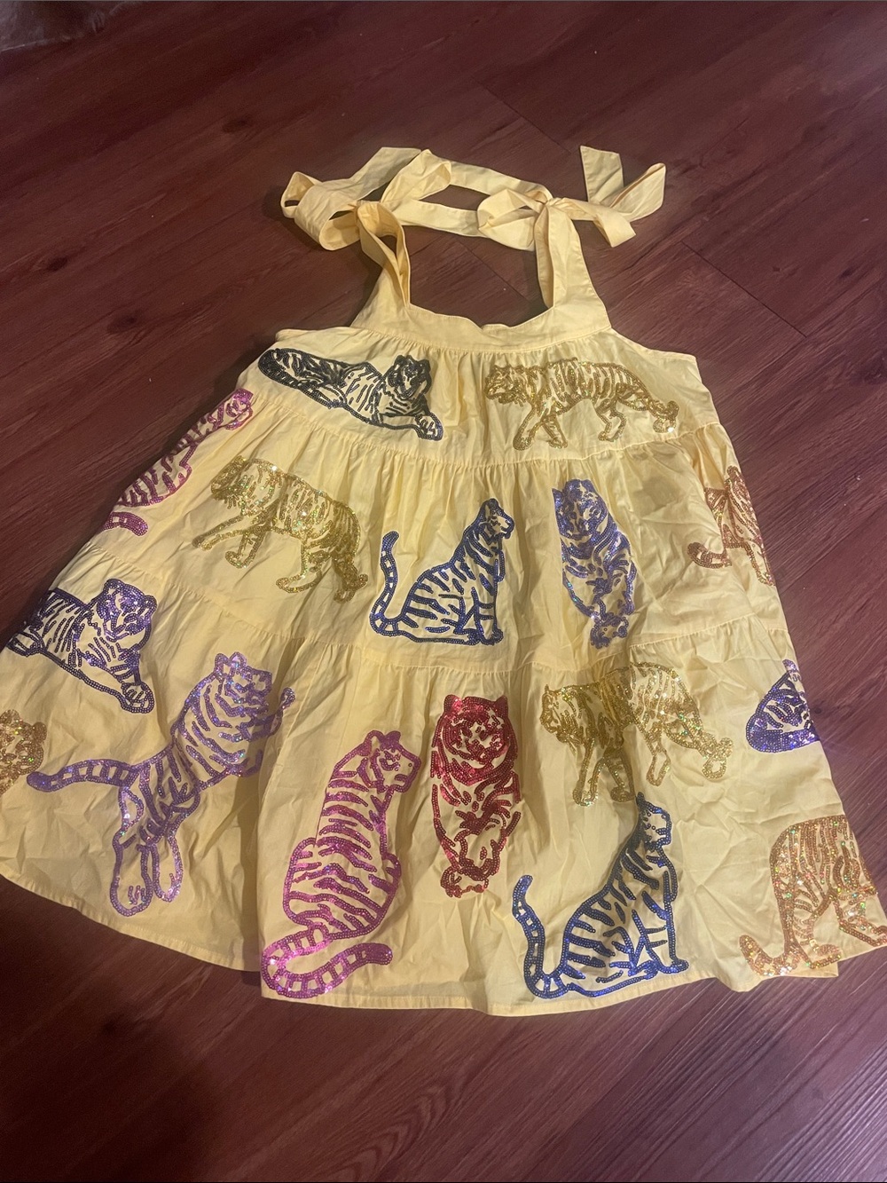 QUEEN OF SPARKLES Yellow Tiger Print Mini Dress